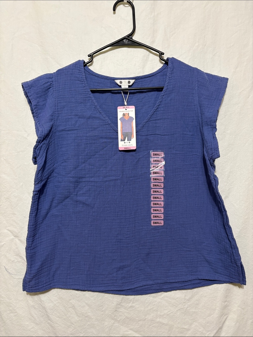Three Dots Periwinkle Double Gauze Flutter Sleeve Top Size S NWT $138 MSRP